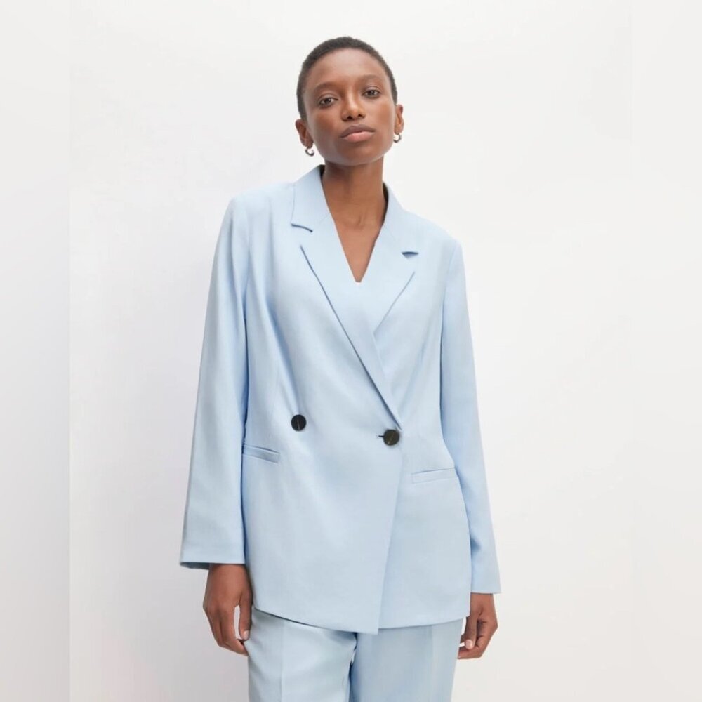 Everlane Light Blue Double Breasted Career Relaxed Fit Blazer Size 6 Minimalist